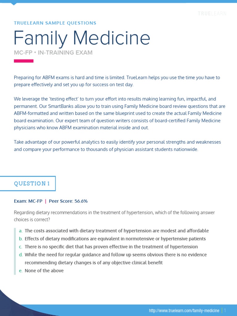 Sample Questions - True Learn Family Medicine | PDF | Hypertension ...