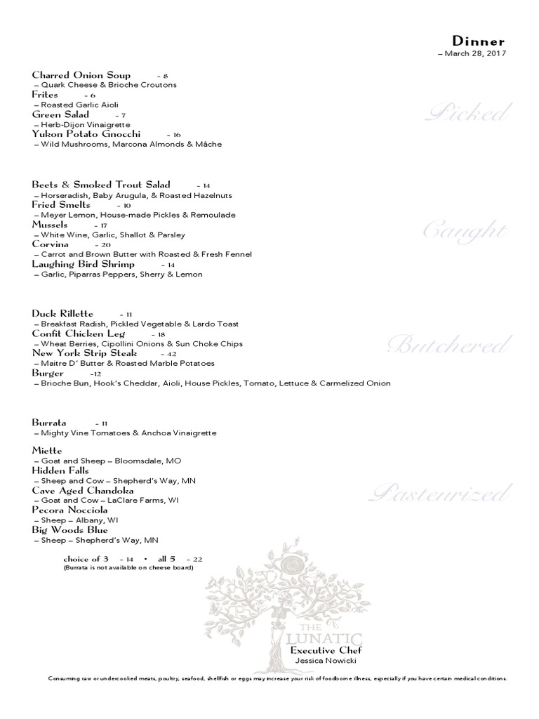 The Lunatic, The Lover & The Poet Menu PDF Alcoholism