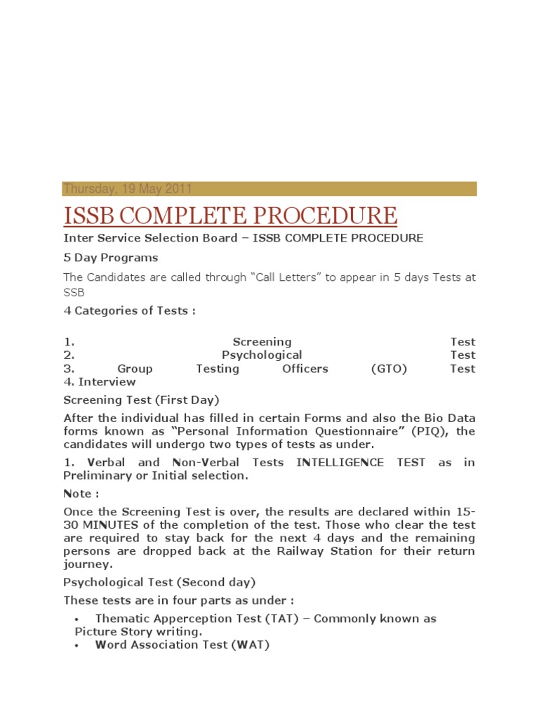 ISSB Psychological Test Overview | PDF | Psychological Testing | Test ...