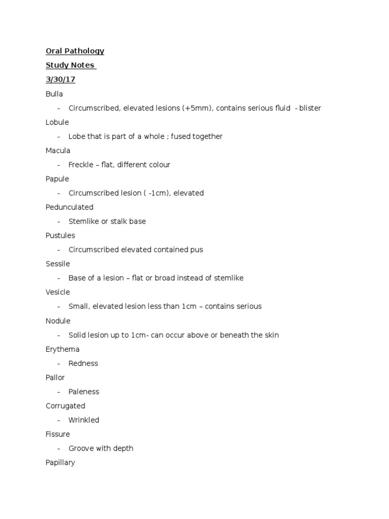 Oral Pathology - Study Notes | PDF | Inflammation | Coagulation