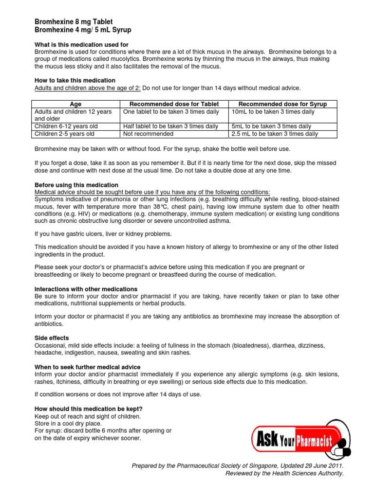 Bromhexine Dosage and Usage Guide | PDF | Adverse Effect | Mucus