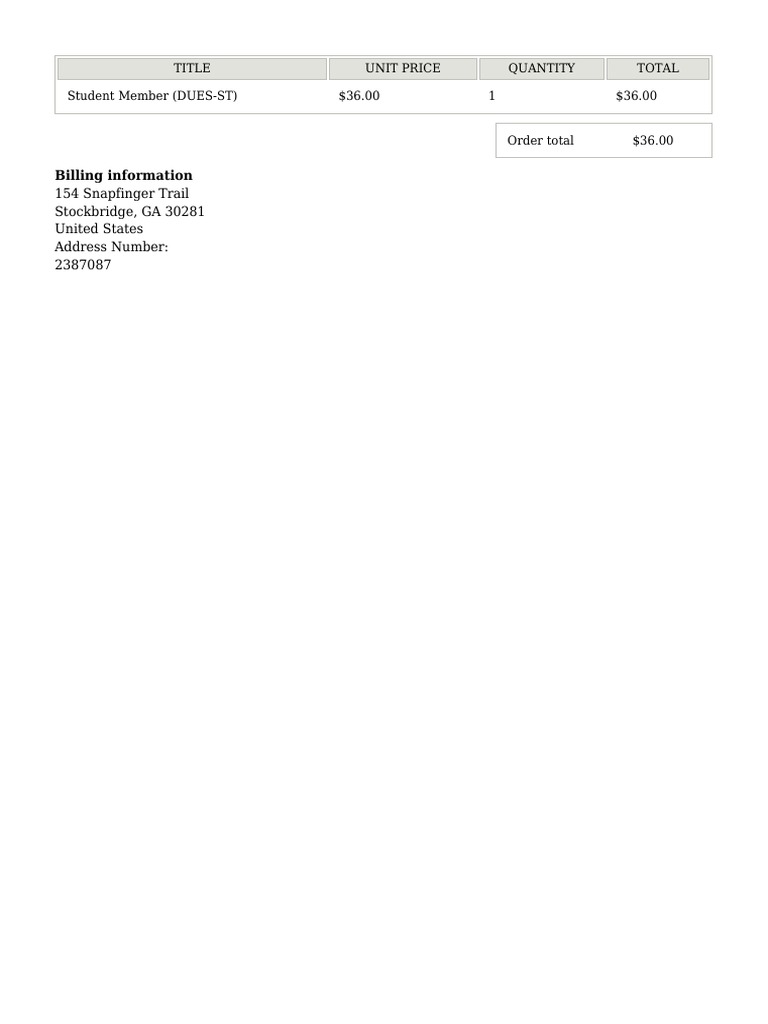 Student Membership Order Summary | PDF