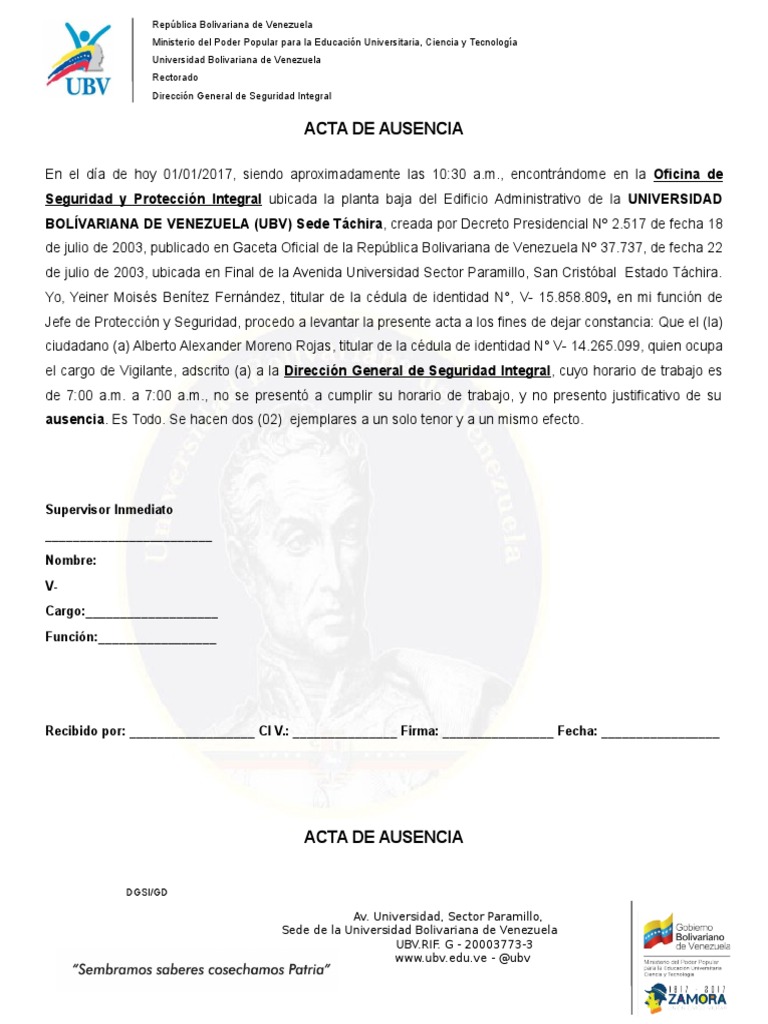 Actas De Ausencia Pdf Venezuela Universidad