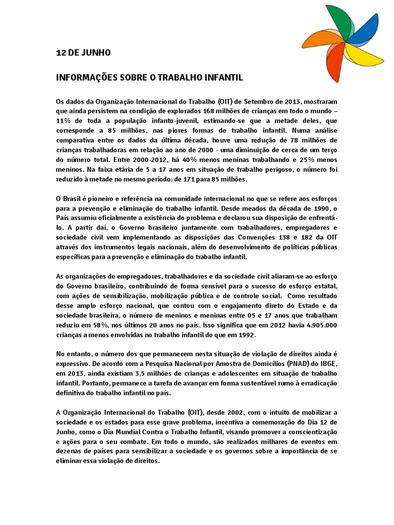 Informacoes Sobre o Trabalho Infantil | Trabalho Infantil | Brasil