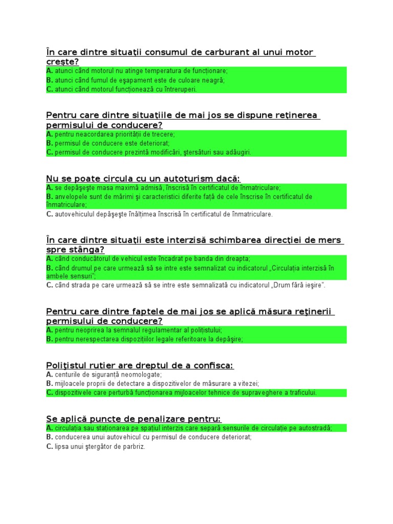 Intrebari Chestionare Auto | PDF