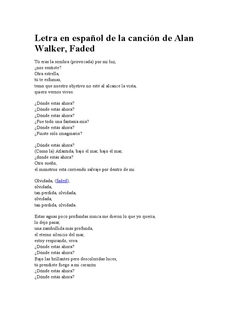 Letra en español de 