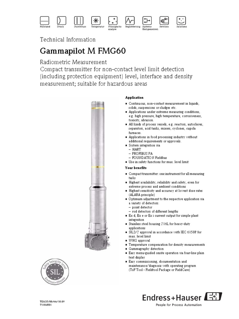 Gammapilot M FMG60 Overview | PDF | Density | Radiation