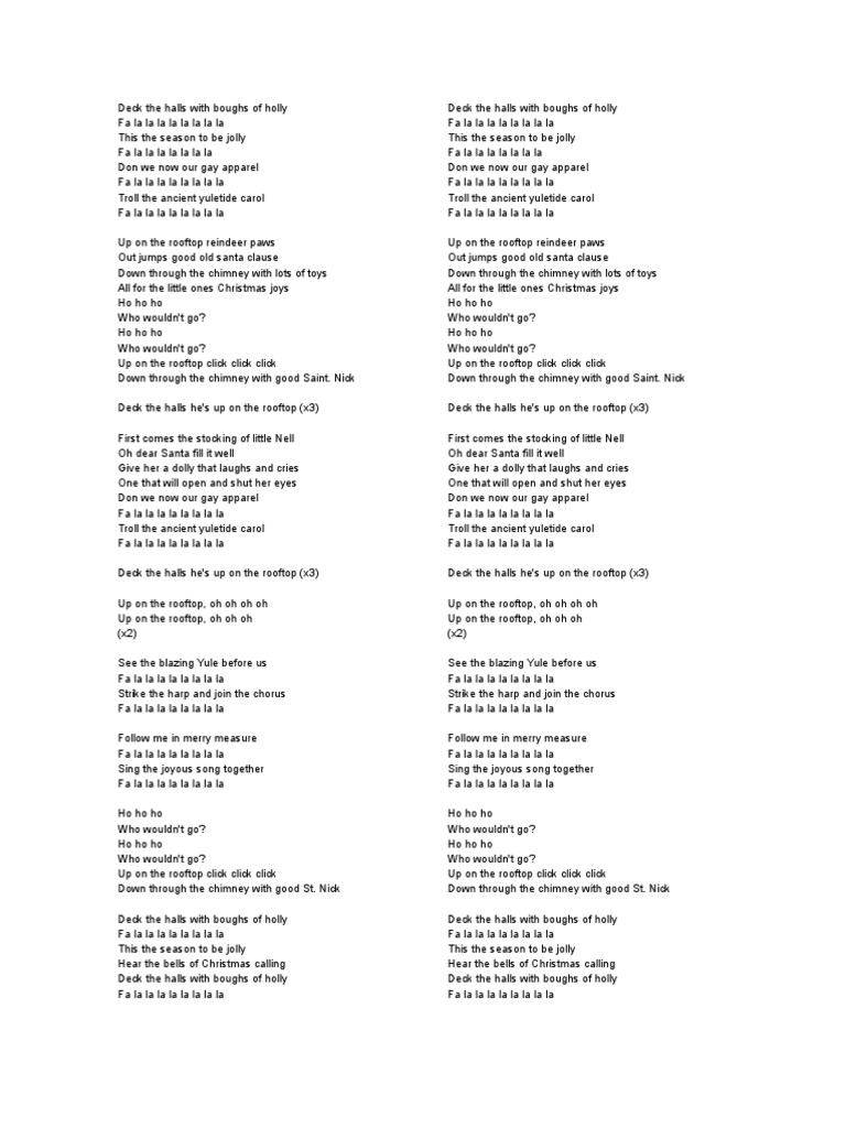 Deck the Halls With Boughs of Holly Folk Songs Christian Songs