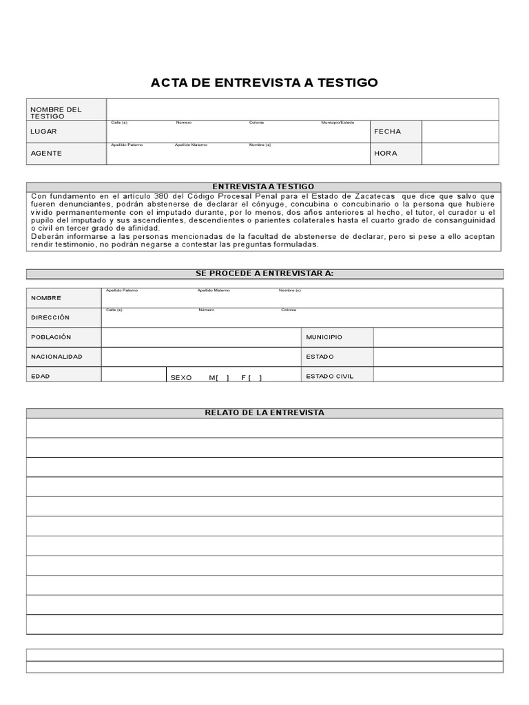 Documents - MX 3 Acta de Entrevista A Testigo | PDF