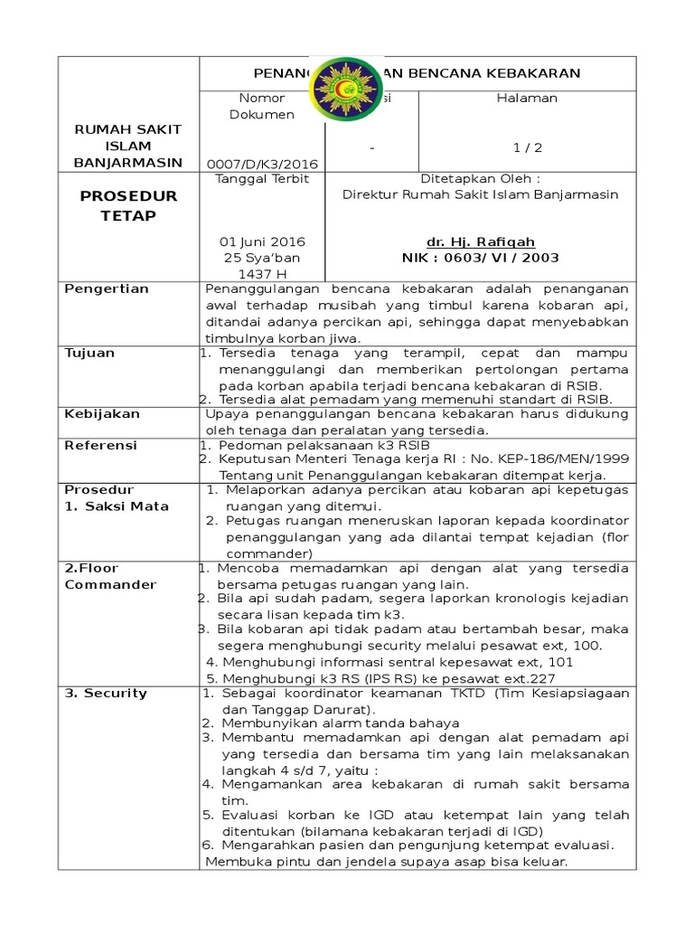 SOP Penanggulangan Bencana Kebakaran  PDF
