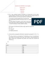 Evaluación de Matemática Noveno Grado