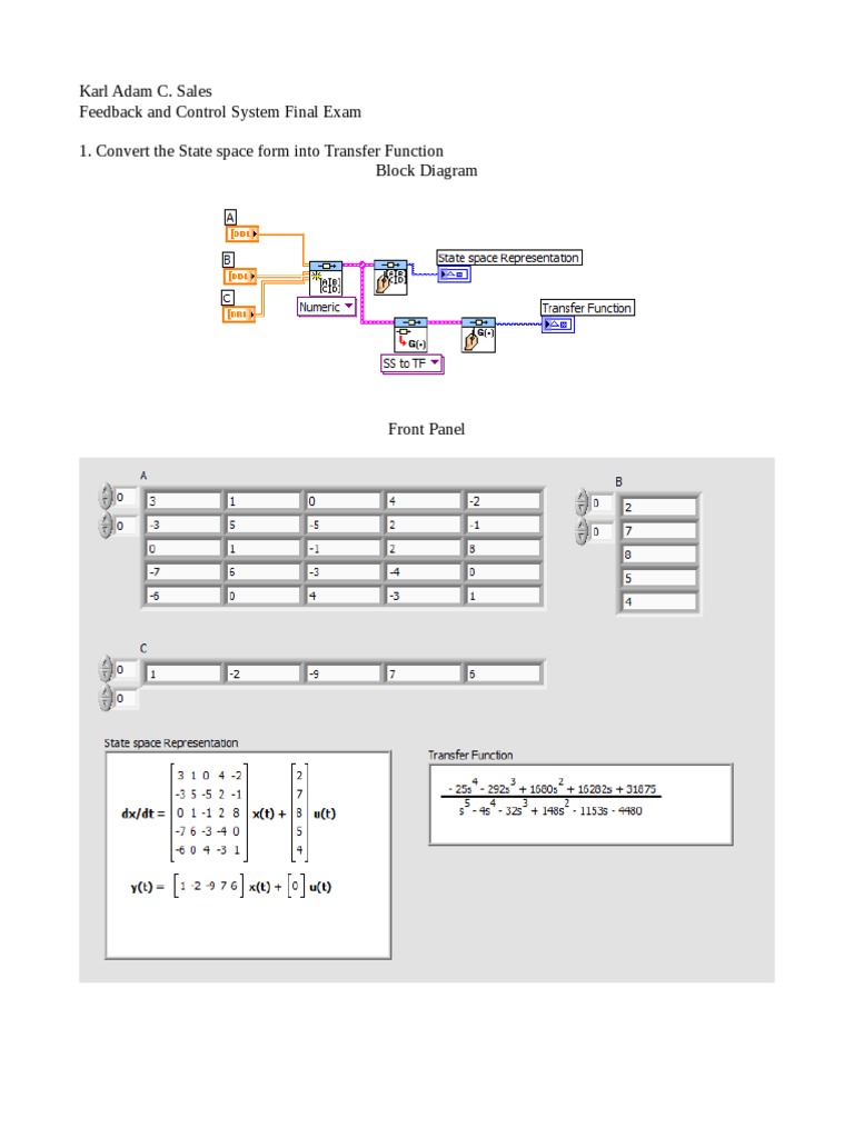 Karl Adam C. Sales Feedback and Control System Final Exam 1. Convert