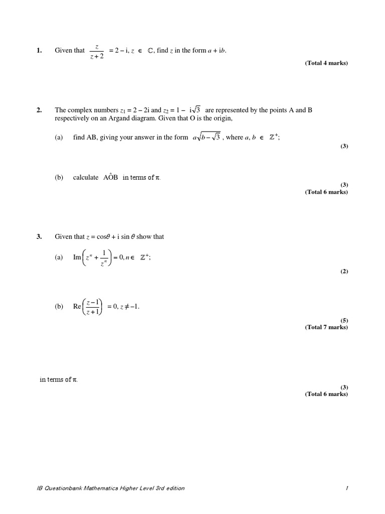 Math Test - Complex Numbers | PDF | Trigonometric Functions | Complex ...