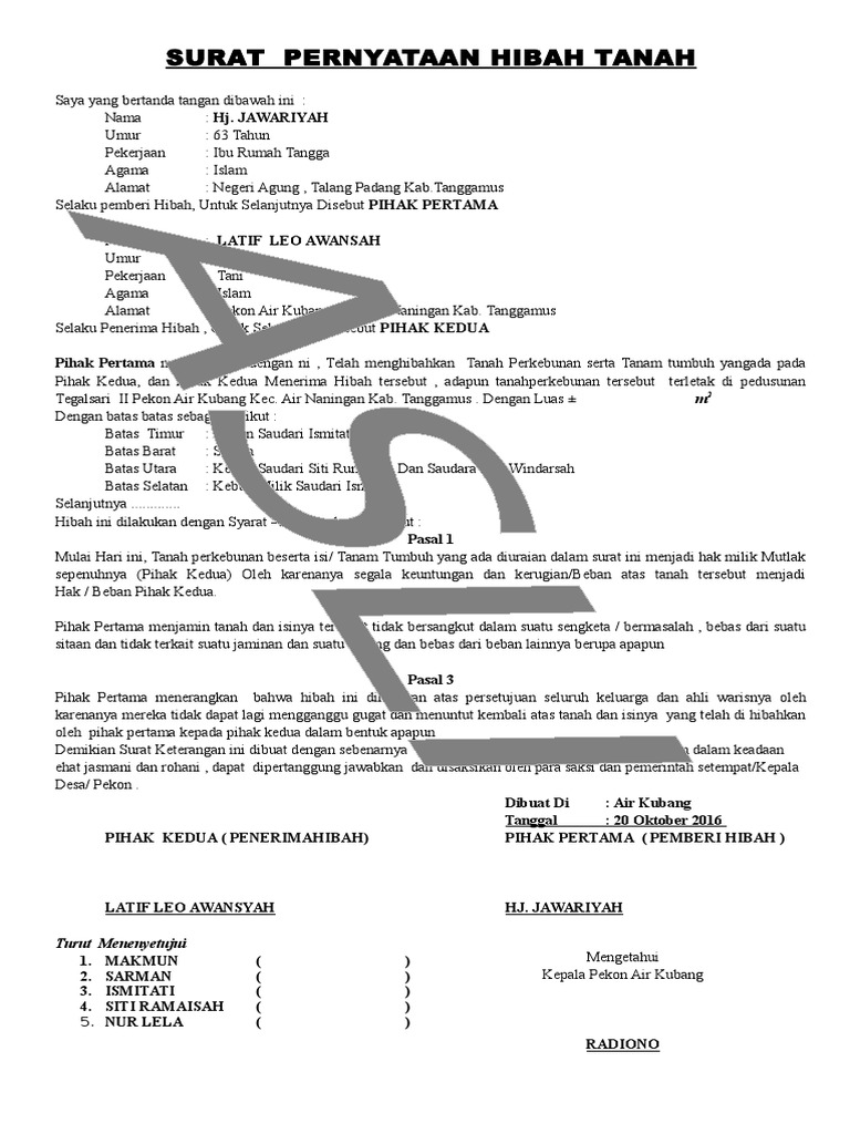 Contoh Surat Hibah Tanah Pdf