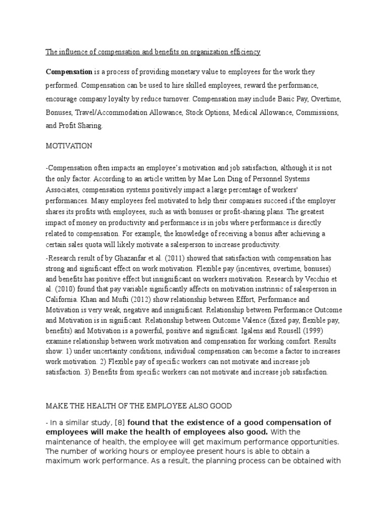 Impact of Compensation on Employee Efficiency | PDF | Compensation And ...