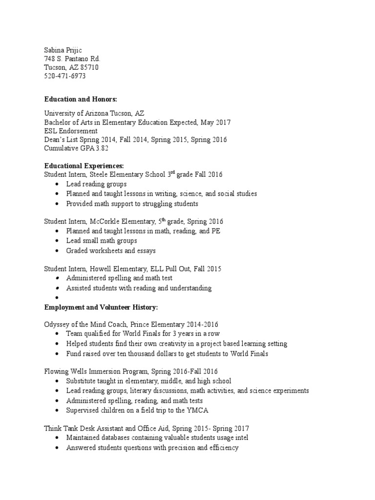 resume for student teaching