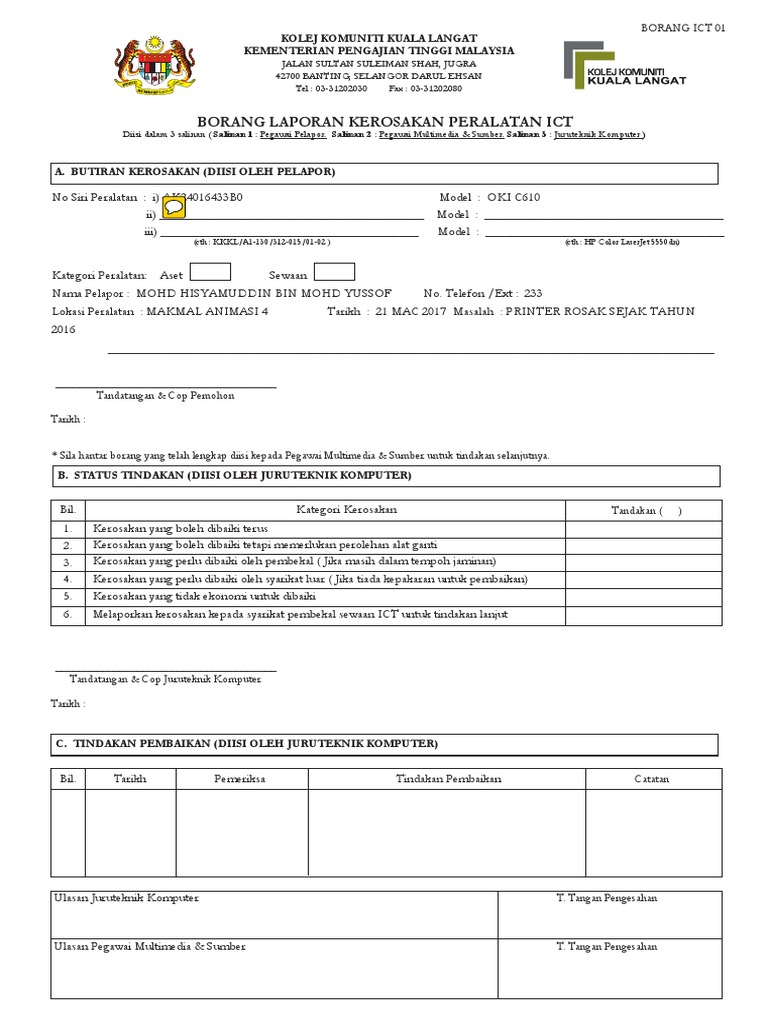 Laporan Kerosakan Ict