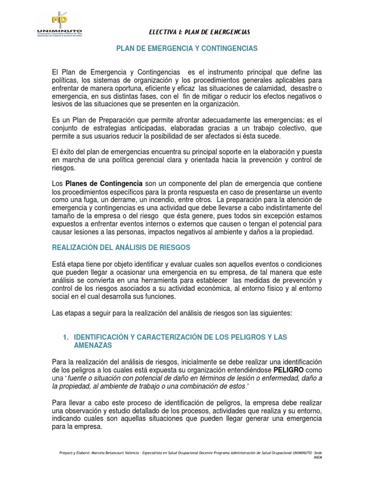 Plan de Emergencias y Contingencias | PDF | Administración de Seguridad ...