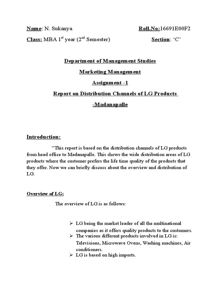 Model MBA Assignment Format | Marketing | Distribution (Business ...