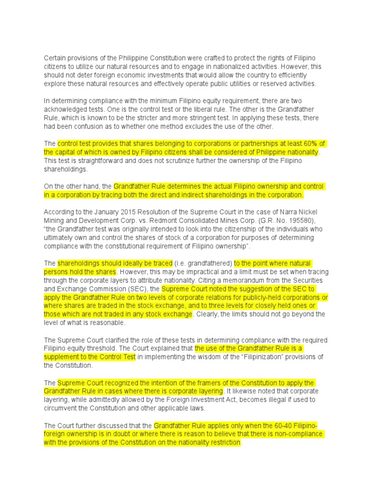 Grandfather Rule Corporations Stocks