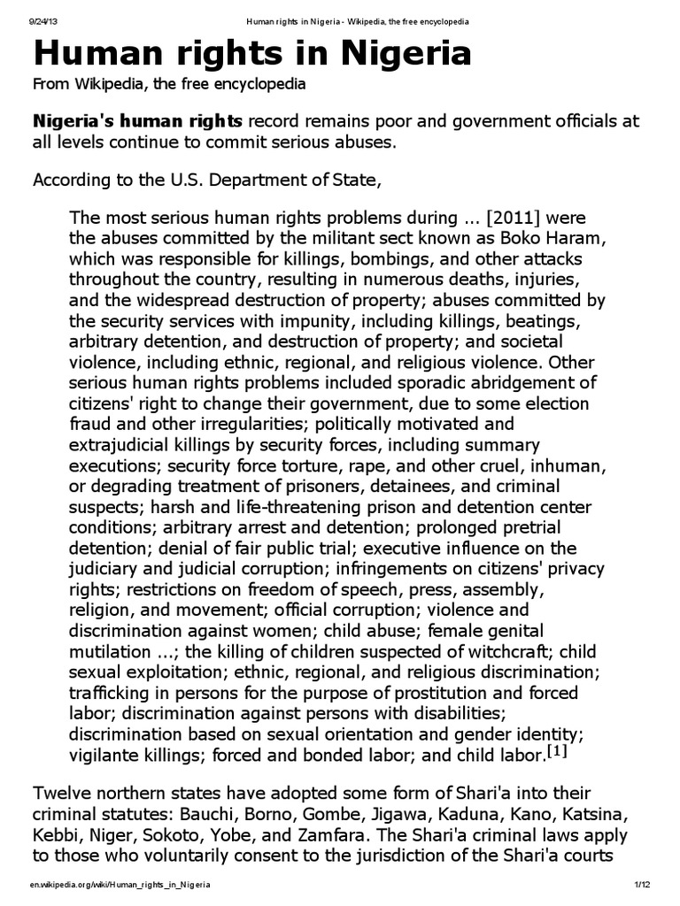 Human Rights in Nigeria Government And Personhood Virtue