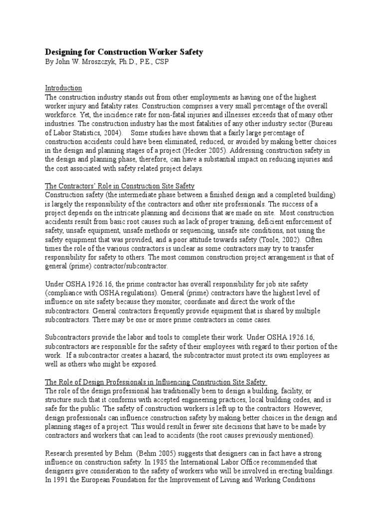 Enhancing Construction Worker Safety Design | PDF | General Contractor ...