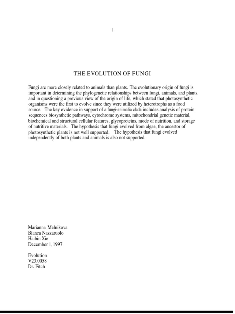 The Evolution of Fungi (1997) PDF | PDF