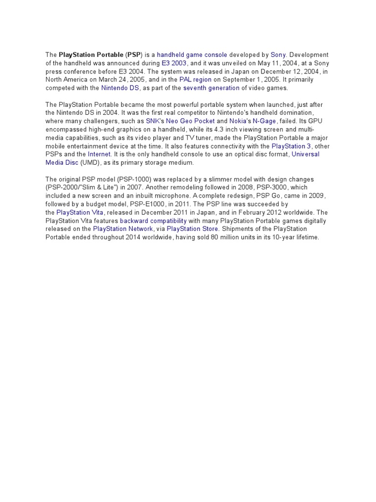 PSP: Sony's Handheld Gaming Legacy | PDF