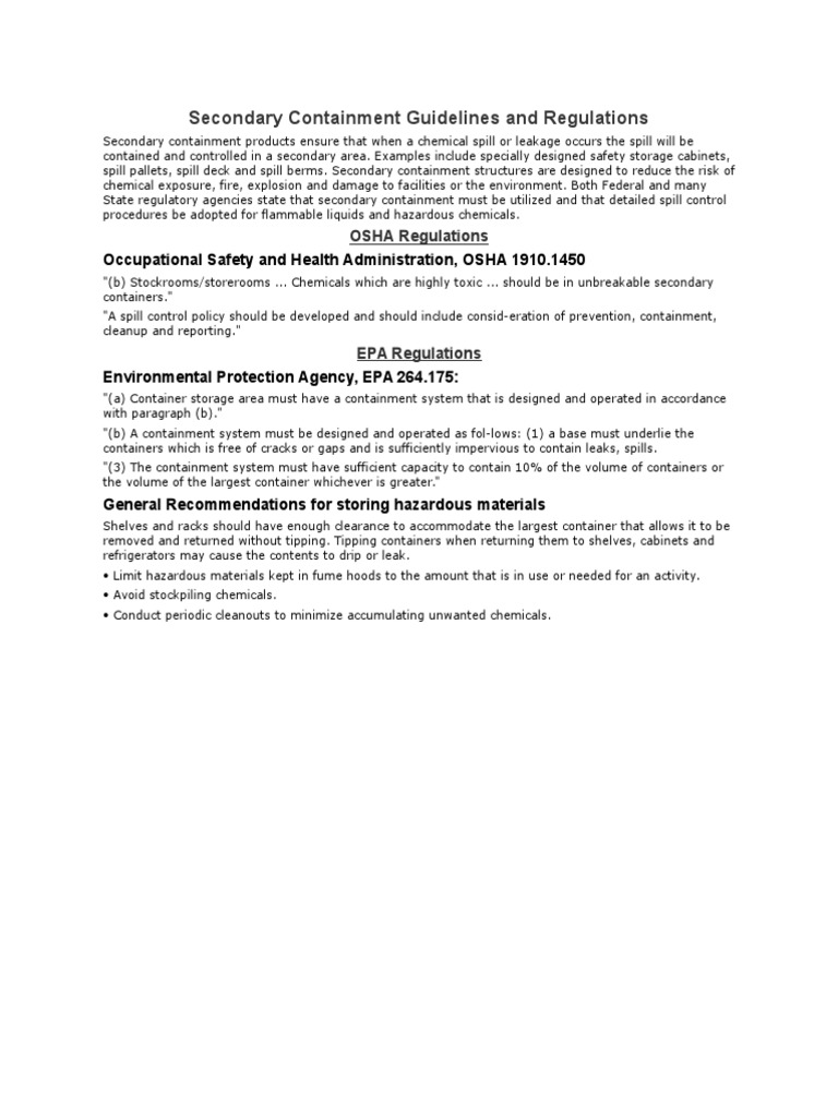 Secondary Containment Guidelines and Regulations PDF Nitric Acid