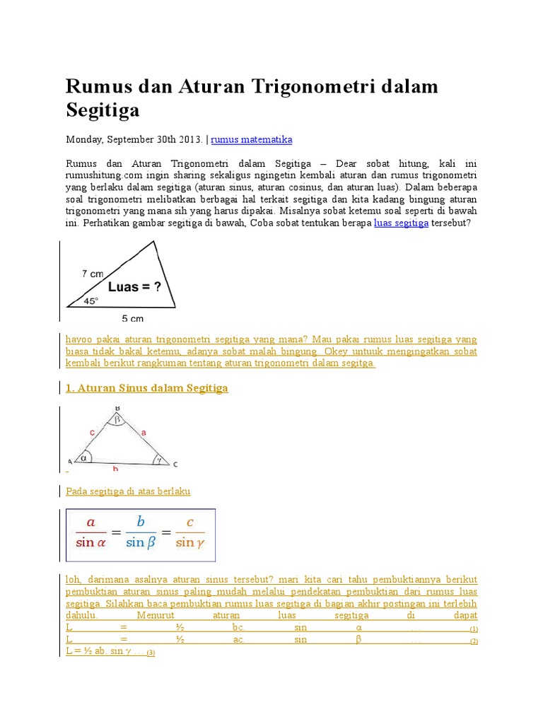 Rumus Dan Aturan Trigonometri Dalam Segitiga | PDF