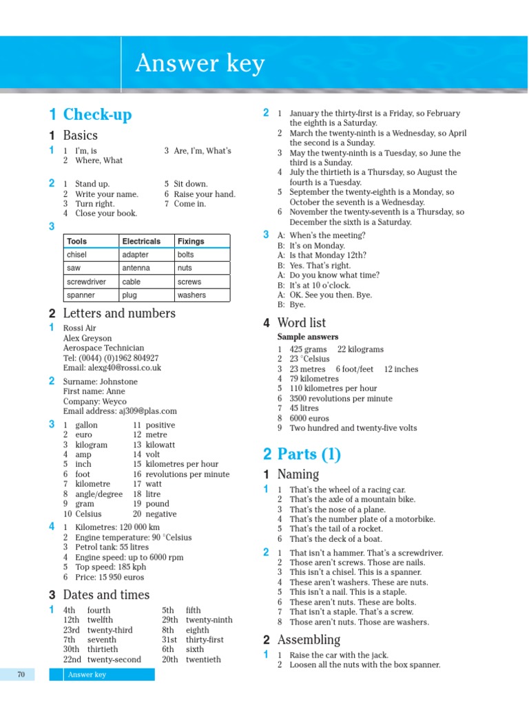 Technical English 1 Answer Key | PDF | Tunnel | Screw