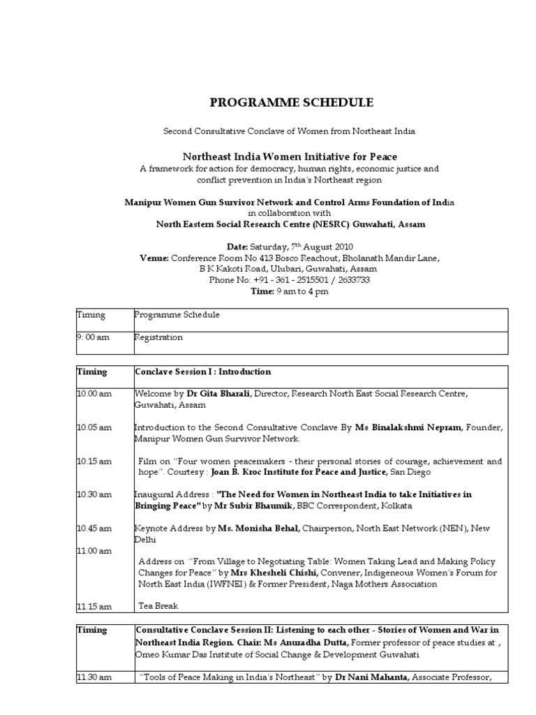 Guwahati Programme Schedule Draft | PDF | Human Rights | International ...