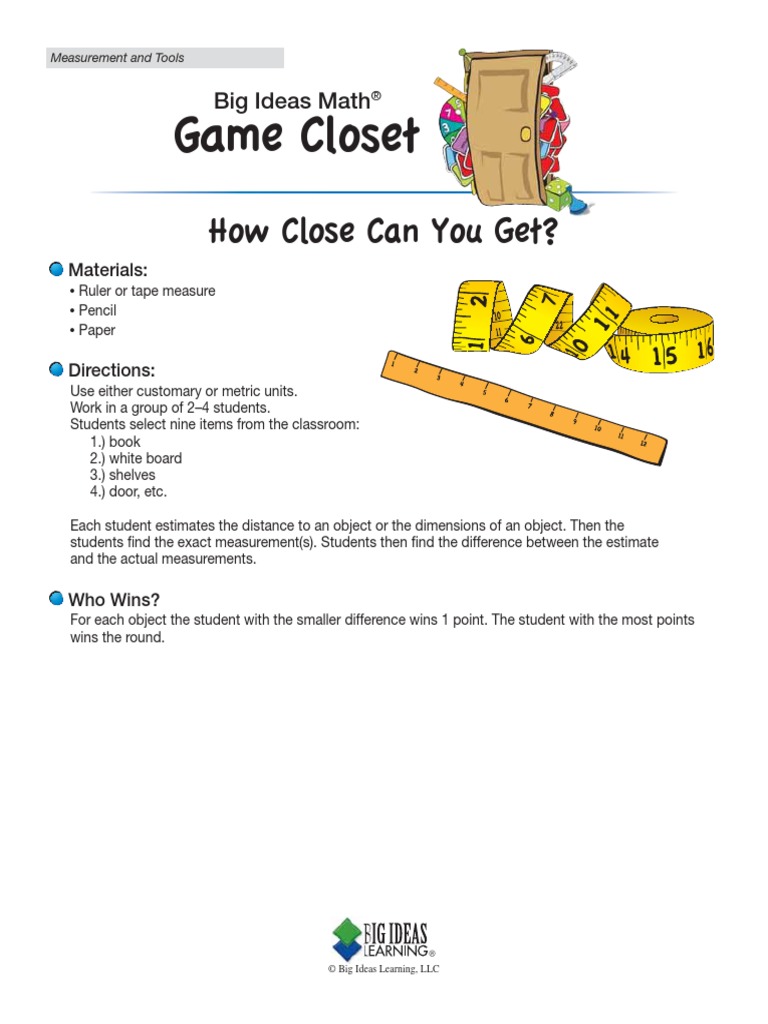 Game Closet How Close Can You Get? PDF Measurement Teaching
