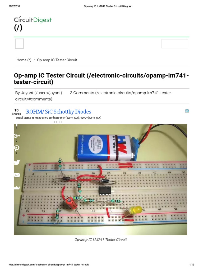 OpAmp IC LM741 Tester Circuit Diagram Operational Amplifier Analog Circuits