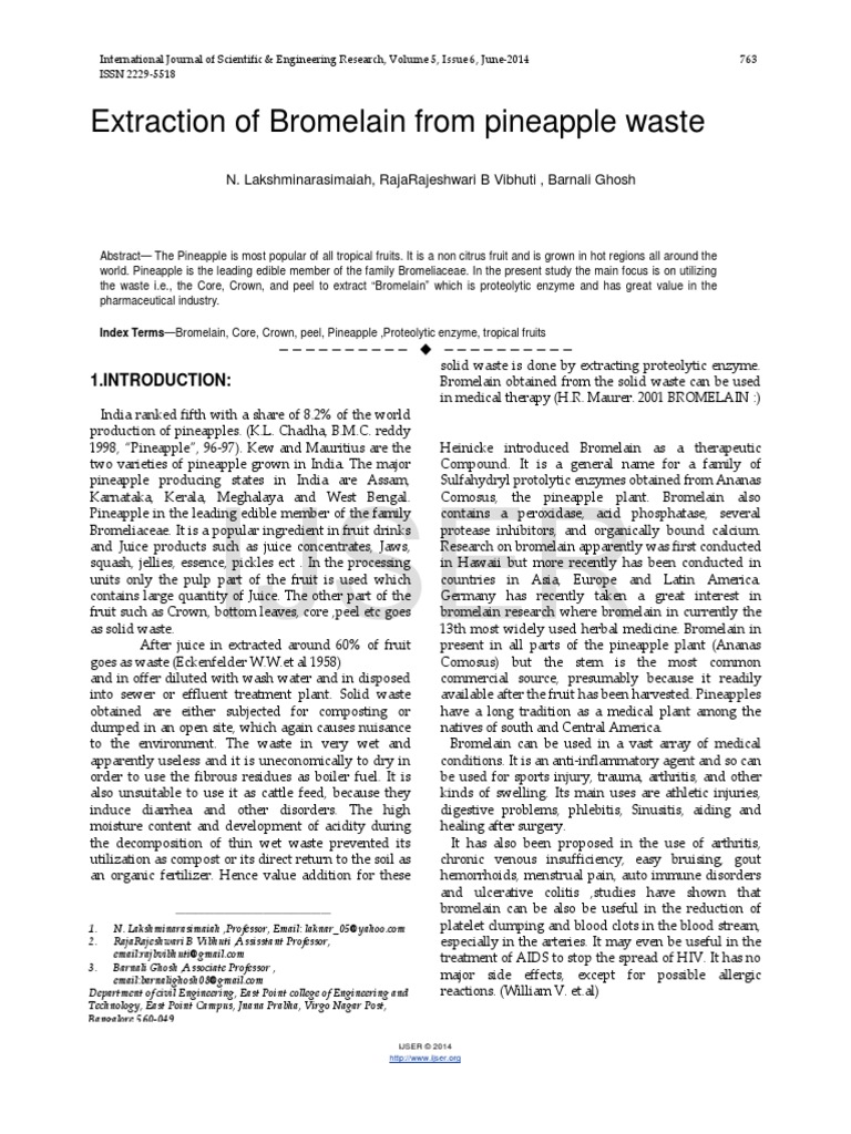 Extraction of Bromelain From Pineapple Waste PDF Pineapple Enzyme