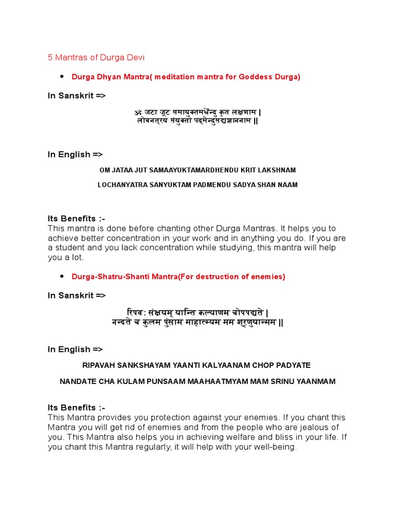 5 Mantras of Durga Devi | PDF | Mantra | Indian Religions