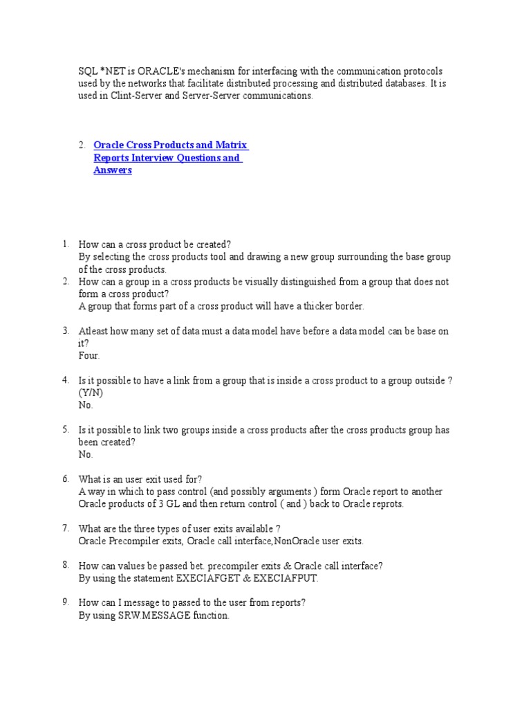 Oracle Cross Products and Matrix Reports Interview Questions and ...