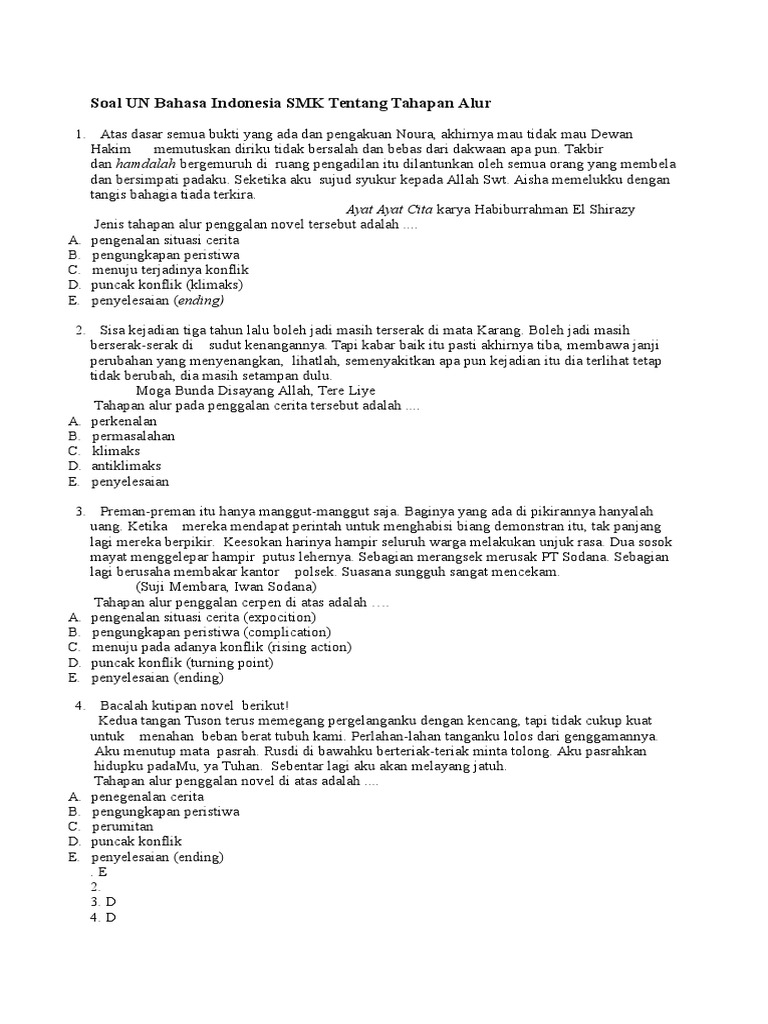 Soal Un Bahasa Indonesia Smk Tentang Tahapan Alur