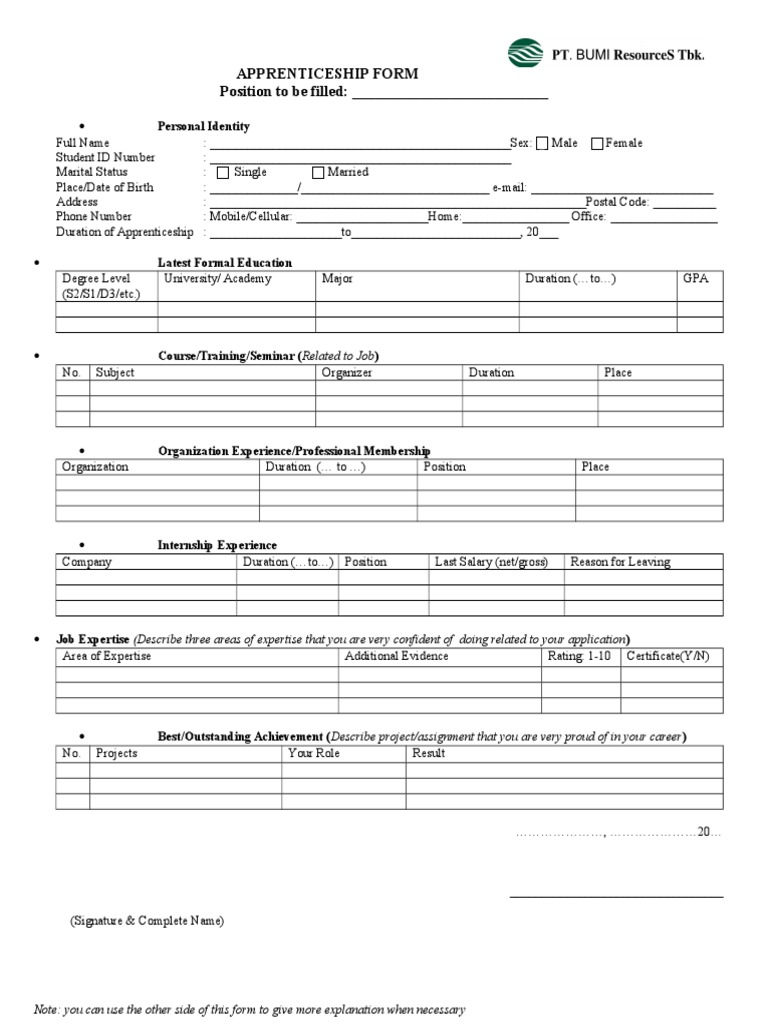 Apprenticeship Application Form Template | PDF | Computers