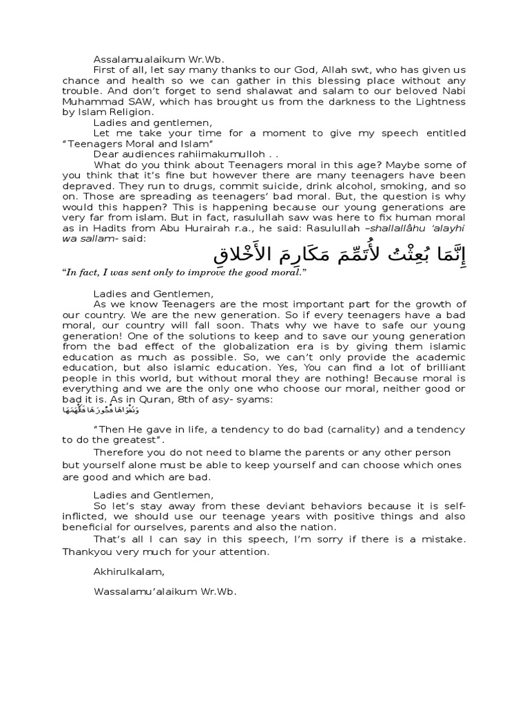 Kultum Bahasa Inggris Dan Indonesia Dengan Judul Akhlaq Remaja Dan Islam Prophets And Messengers In Islam Abrahamic Religions