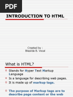 Introduction To HTML: Created By: Blesilda B. Vocal