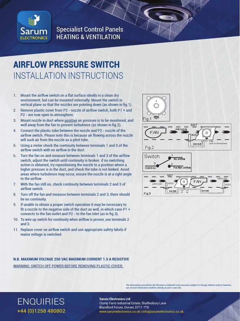Airflow Pressure Switch Installation Instructions PDF Duct (Flow