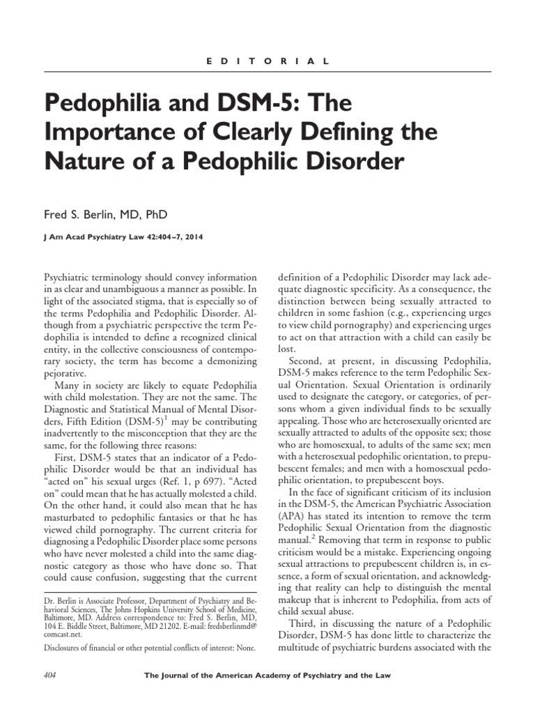 Pedophilia And Dsm 5 The Importance Of Clearly Defining The Nature Of A Pedophilic Disorder