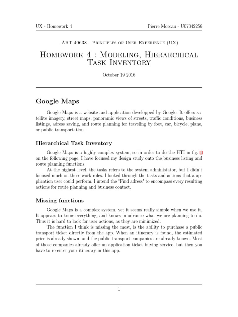 Homework 4: Modeling, Hierarchical Task Inventory: Google Maps | PDF