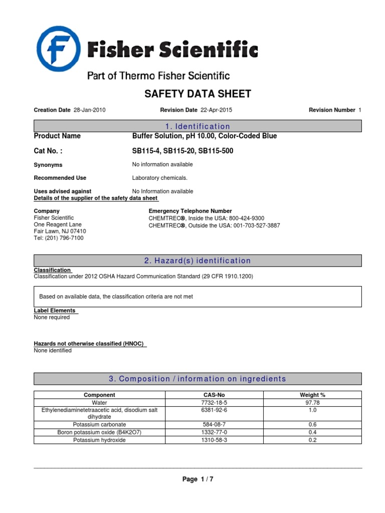 Buffer PH 10 PDF Safety Chemistry