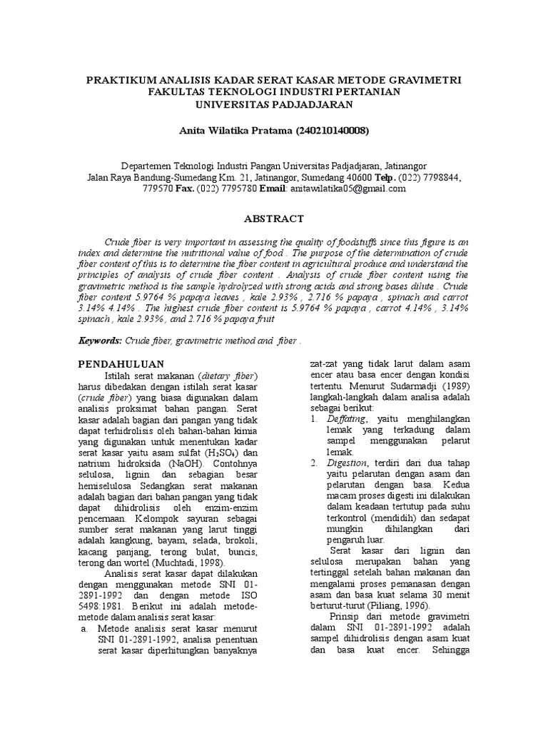 Laporan Praktikum Analisis Kadar Serat | PDF