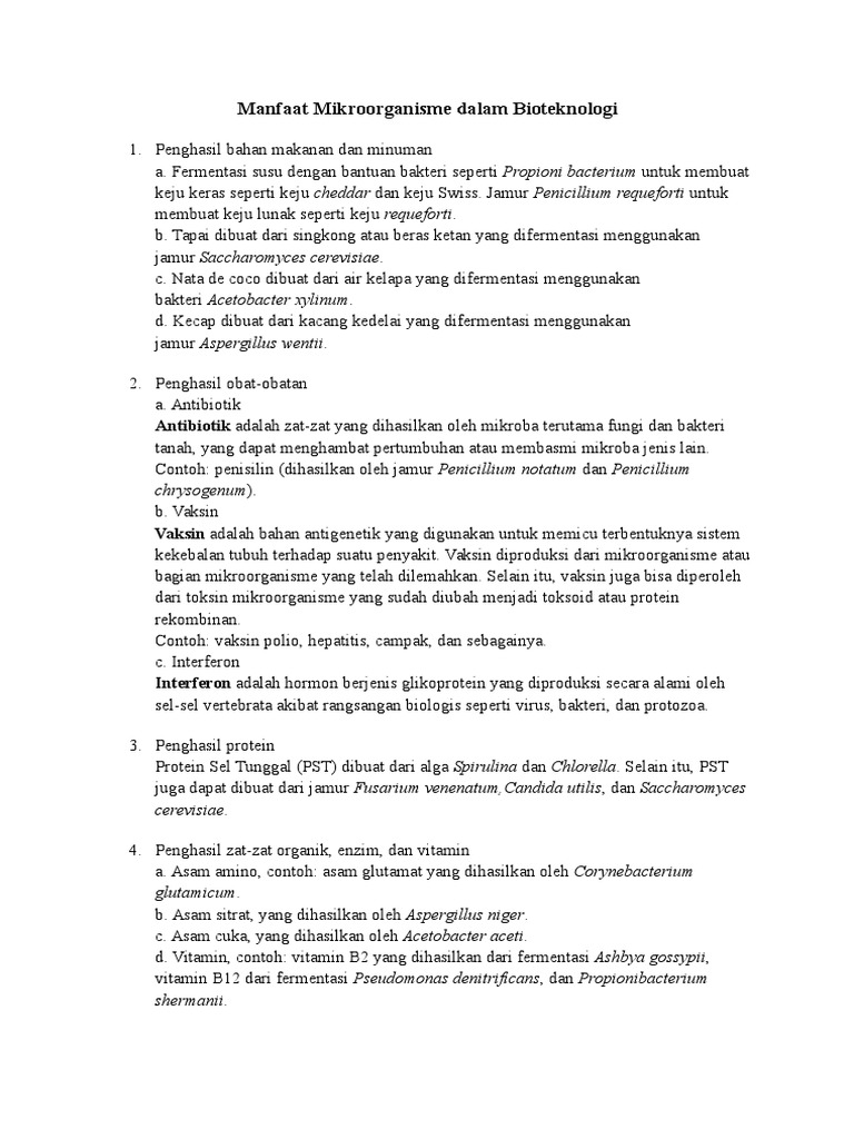 Manfaat Mikroorganisme Dalam Bioteknologi