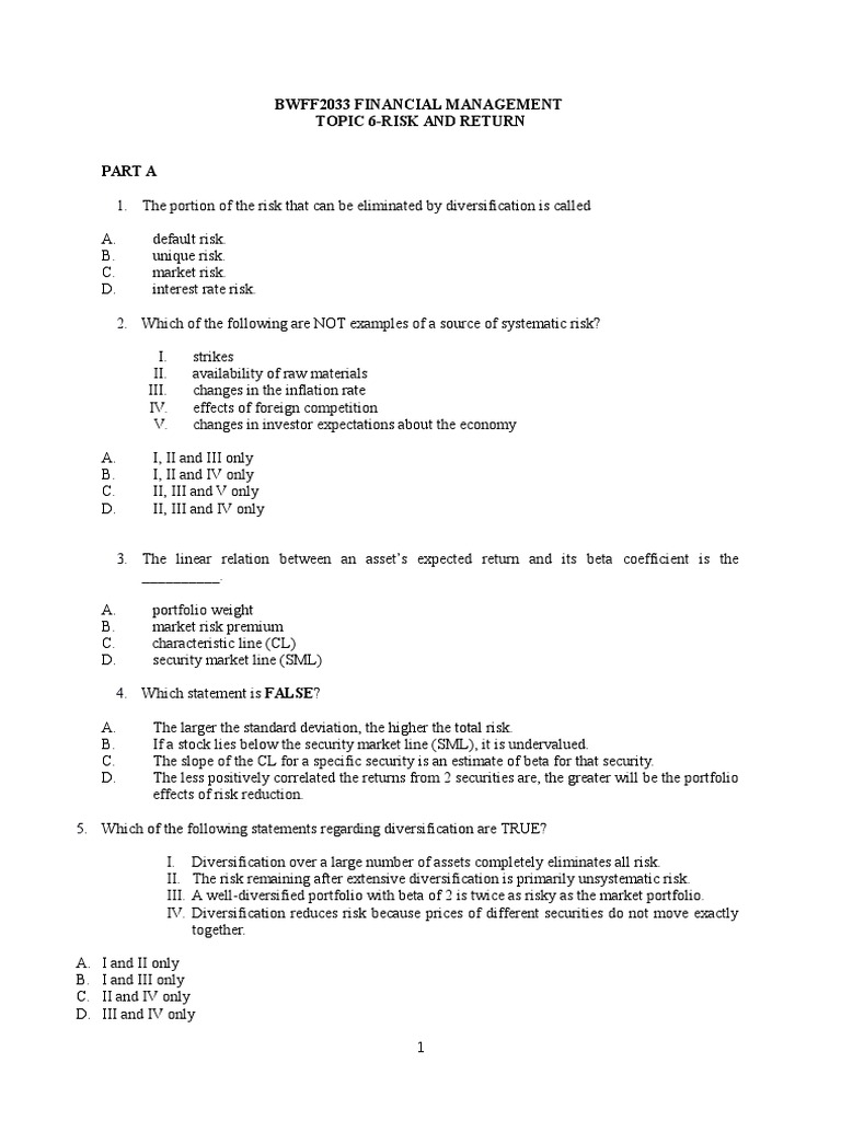 Risk and Return in Financial Management | PDF | Beta (Finance ...
