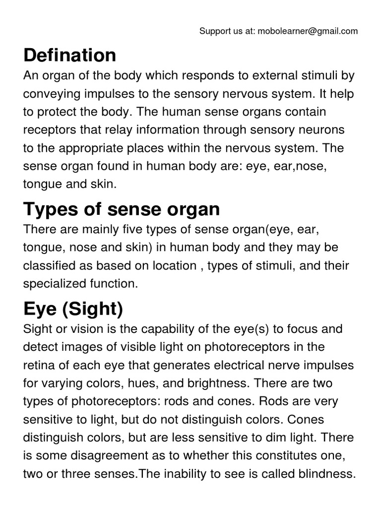 types of sense organs