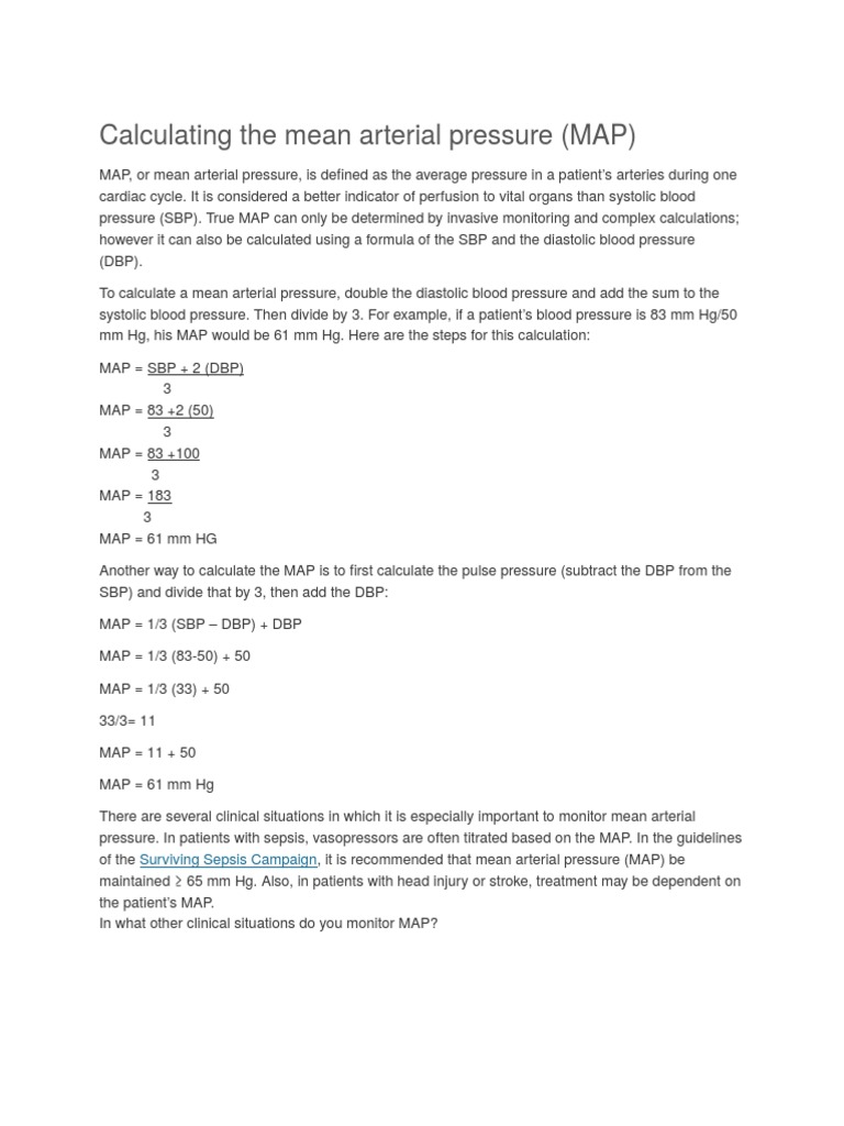 Calculating Mean Arterial Pressure (MAP) | PDF